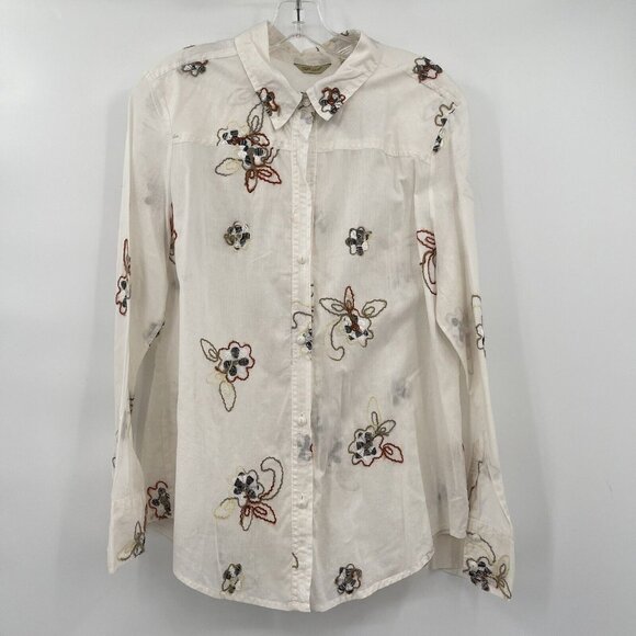 True Grit Woman’s Blouse Top Floral Embroidered Cotton Size Xl Long Sleeve - Picture 3 of 6